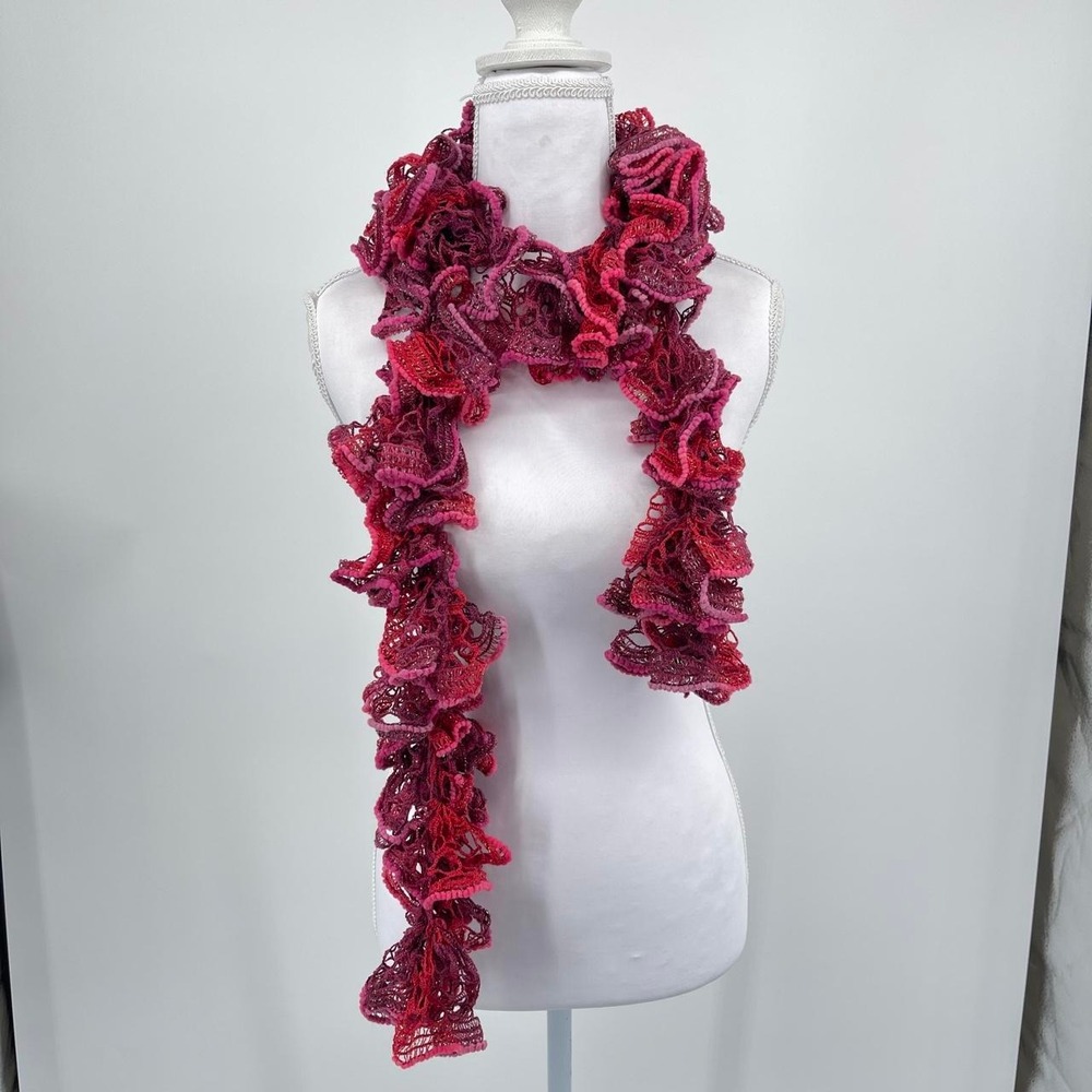 Y2K Fairy Handmade Crotchet Knit Scarf Whimsy Colorful Statement Ruffle Eclectic